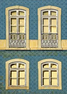 Close Up Window View Prints: Old windows on tiled facade in Silves