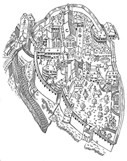 Central European Historical Sites Prints: The oldest view of the monastery of St