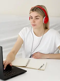 Online Learning Prints: Online classes with student using her laptop