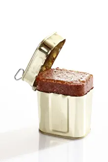 Deserted Grocery Store Food Prints: Opened tin of corned beef with opener