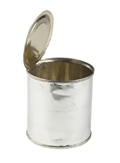 Bright White Background Photo Prints: Opened empty tin can isolated on a white background