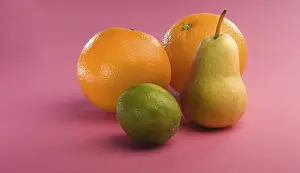 Fruity Still Life Photography Prints: Oranges, pear, lime