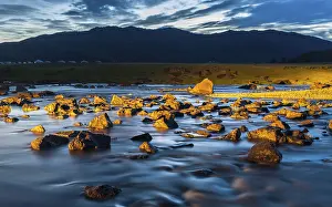 Prints of Orkhon river with rocks in dramatic sunlight, Mongolia Mongolia Prints: Orkhon River Print: Dramatic Sunlit Rocks, Mongolia
