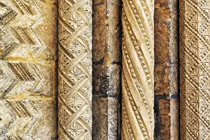 Gothic Architecture UK Prints: Ornate columns on facade, medieval stonework