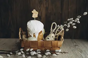 Russian Pastry Recipes Prints: An ornate setup displaying traditional Russian Easter bread