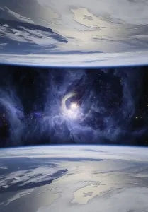 Space Agency Images Prints: Fantasy image of mirrored Earths symbolizing parallel universes
