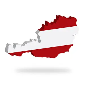 Prints of Outline and flag of Austria, 3D, hovering Map Prints: 3D Outline and Flag of Austria Print, Hovering