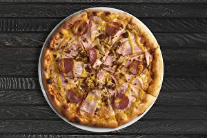 Pizza Meal Prints: Overhead view of pizza on the table