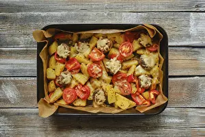 High Angle View Of Meal Prints: Overhead view of roasted potatoes
