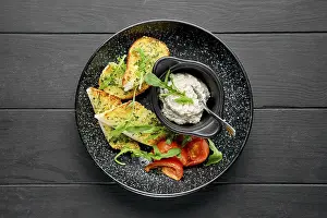 Bread Photography Prints: Overhead view of toasted garlic bread