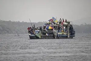 Democratic Republic Of Congo Waterways Prints: Overloaded ferry on the Congo River