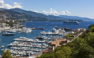 Prints of Overlooking the harbour of Monaco, Port Hercule, Monte Carlo, Principality of Monaco, Cote d'Azur, Mediterranean Sea, Europe, PublicGround Overlooking the harbour of Monaco, Port Hercule Aerial View Prints: Overlooking the harbour of Monaco Print, Monte Carlo, Europe