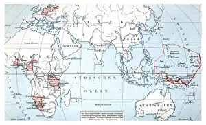 Old World Map Illustration Prints: Overview of the German colonies