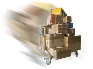Logistics Transportation Services Prints: Packages on a push cart