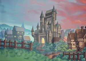 Deserted Castle Illustration Prints: Painted backdrop of castle