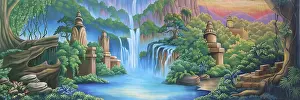 Primeval Forest Photography Prints: Painted backdrop of river and jungle