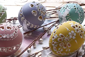 Decorative Easter Eggs Prints: Painted easter egg with cut out patterns