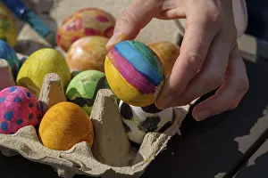 Painted Easter Eggs Prints: Painted easter eggs in an egg box
