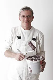 Working Clothes Prints: Painter with paint roller and bucket