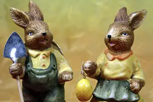Colorful Easter Egg Decoration Prints: Pair of rabbits