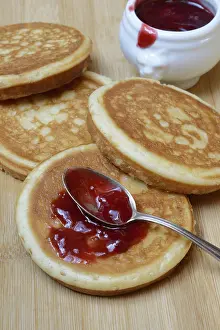 Empty Table Setting Food Prints: Pancake with raspberry jam and spoon
