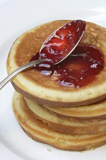 No People Eating Meals Prints: Pancake with raspberry jam and spoon