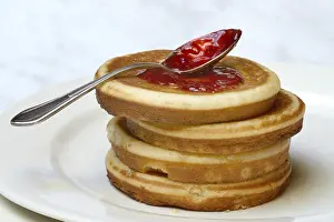 Raspberry Jam Pancake Prints: Pancake with raspberry jam and spoon