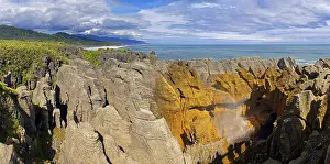 Panorama View From Above Prints: Pancake Rocks, bizarre limestone cliffs