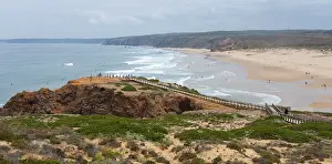 Deserted Beach Portugal Prints: Panorama of a coastline with beach and cliffs