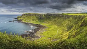 Northern Ireland Landscape Photography Prints: Panorama of Giants Causeway with dramatic light and sky