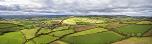 Devon Countryside Prints: Panorama over Meadows and Fields over Devon in the colors of fall