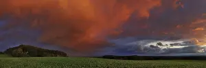 Dramatic Evening Light Photography Prints: Panorama of storm clouds in the sunset