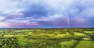 Prints of Panorama of Sunset and Rainbow over Chestfield village from a drone, Canterbury, Anglii, Kent, England, United Kingdom Canterbury Prints: Print of Panorama over Chestfield Village, Kent, England