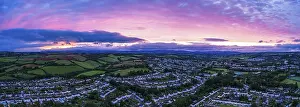 Drone View Devon England Prints: Panorama of Sunset over Torquay Fields from a drone