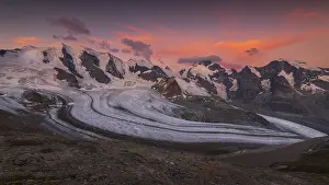 Switzerland Mountain Range Prints: Panoramic view of the Bernina Group at dawn