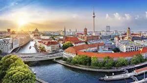 Panoramic View Of Berlin Prints: panoramic view at central berlin while sunset
