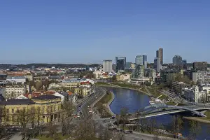 Lithuania Prints: Panoramic View of Vilnius City with River, Print