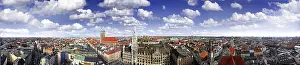 Munich Panorama Prints: Panoramic view of Munich, clouds in a blue sky