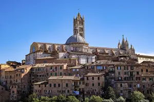 Duomo Cathedral View Prints: Panoramic View of Siena with Tiled Rooftops