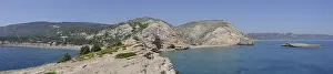 Uninhabited Greek Island Scenery Prints: Panoramic view from the tip of the Cape back to the Bay