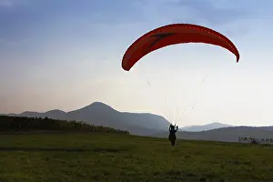 Southern Germany Leisure Activity Prints: Paraglider practicing on a meadow