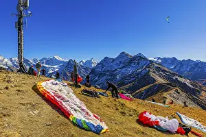 Western Alps Scenic Views Prints: Paragliders are preparing for their start