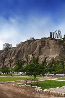 Peru Travel Photography Prints: Park in front of the cliffs in Lima, Peru
