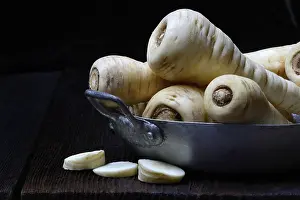 Food Still Life Studio Background Prints: Parsnips in shell, Germany