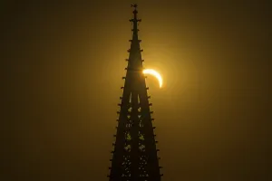 Framed Print : Partial Solar Eclipse Print with Freiburg Minster Tower Framed Print : Partial Solar Eclipse Print with Freiburg Minster Tower