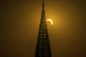 Framed Print : Partial Solar Eclipse Print with Freiburg Minster Tower Framed Print : Partial Solar Eclipse Print with Freiburg Minster Tower