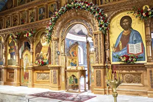 Traditional Russian Pastry Prints: Paschal Artos (Easter bread) in front of opened royal doors
