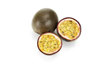 Healthy Eating With Fresh Fruits Prints: Passion fruit, one cut in half