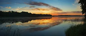 Prints of Pastoral landscape with dramatic sky on the banks of the lake in Belarus, Belarus Belarus Prints: Pastoral landscape Print with dramatic sky Belarus