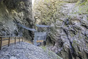 Liechtensteinklamm Gorge Prints: Path construction in the Liechtensteinklamm gorge with protective nets against rockfall